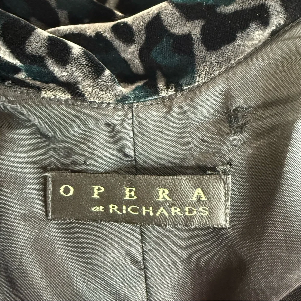 Vintage Opera at Richards Blue Animal Print Velvet Maxi Plunge Dress Size 16 UK